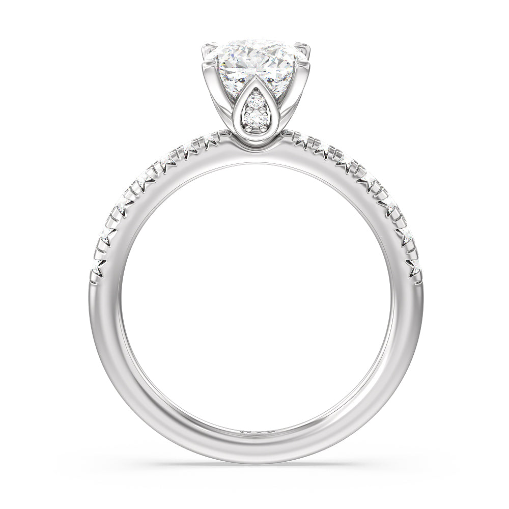 Petal Hidden Accent Engagement Ring with Cushion Cut Diamond in 14KT Platinum view 2
