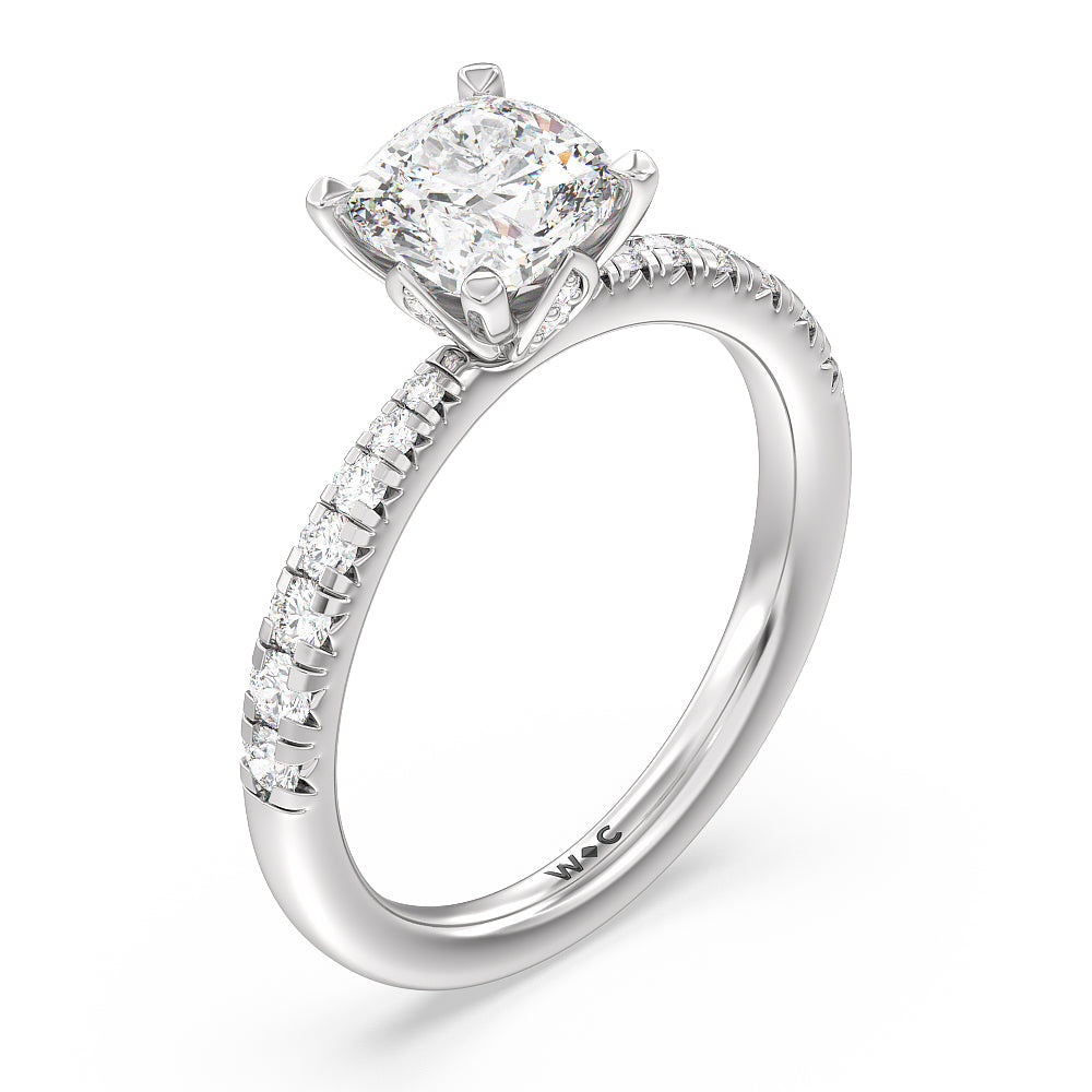 Petal Hidden Accent Engagement Ring with Cushion Cut Diamond in 14KT Platinum view 3
