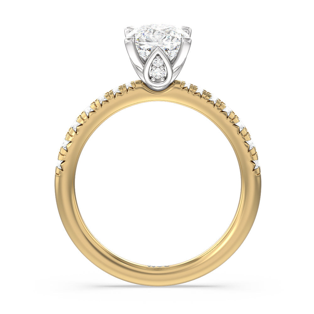 Petal Hidden Accent Engagement Ring with Cushion Cut Diamond in 14KT White & Yellow Gold view 2

