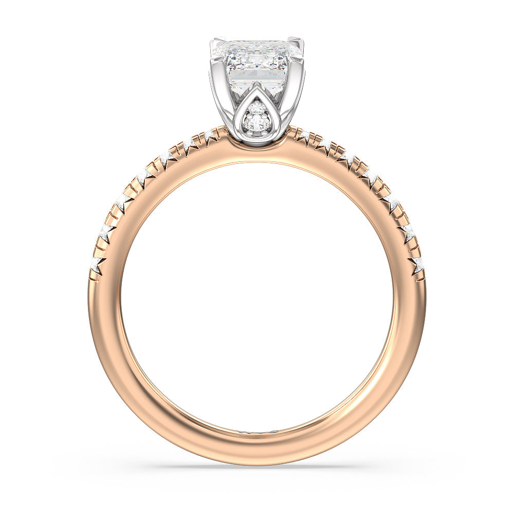 Petal Hidden Accent Engagement Ring with Emerald Cut Diamond in 14KT White & Rose Gold view 2
