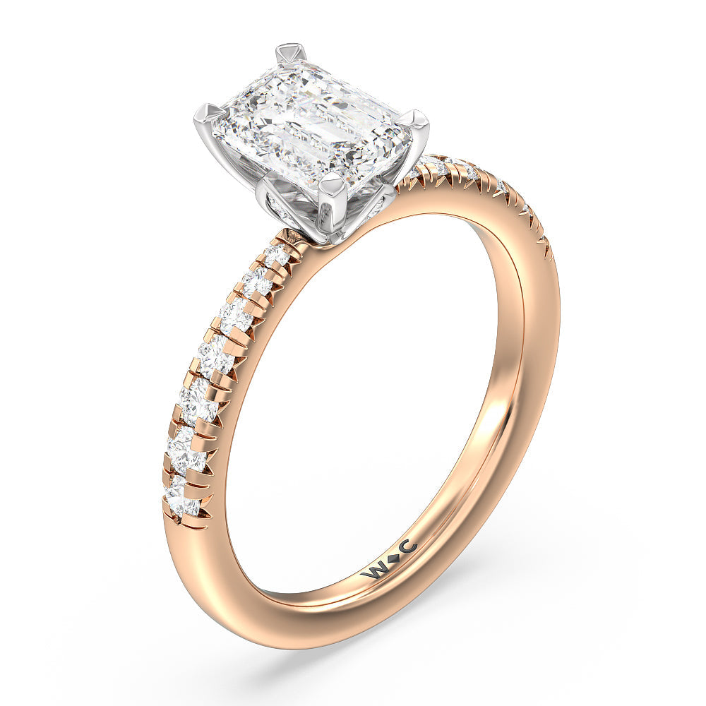 Petal Hidden Accent Engagement Ring with Emerald Cut Diamond in 14KT White & Rose Gold view 3
