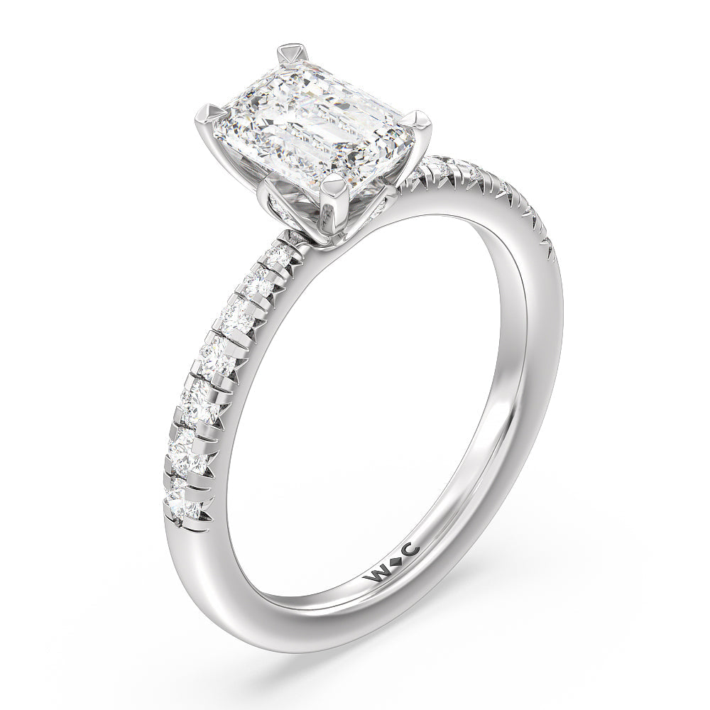 Petal Hidden Accent Engagement Ring with Emerald Cut Diamond in 14KT Platinum view 3
