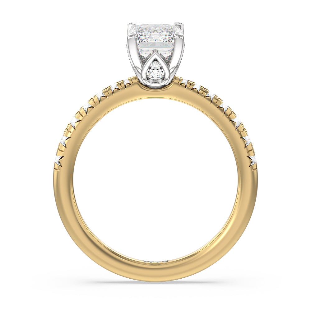 Petal Hidden Accent Engagement Ring with Emerald Cut Diamond in 14KT White & Yellow Gold view 2
