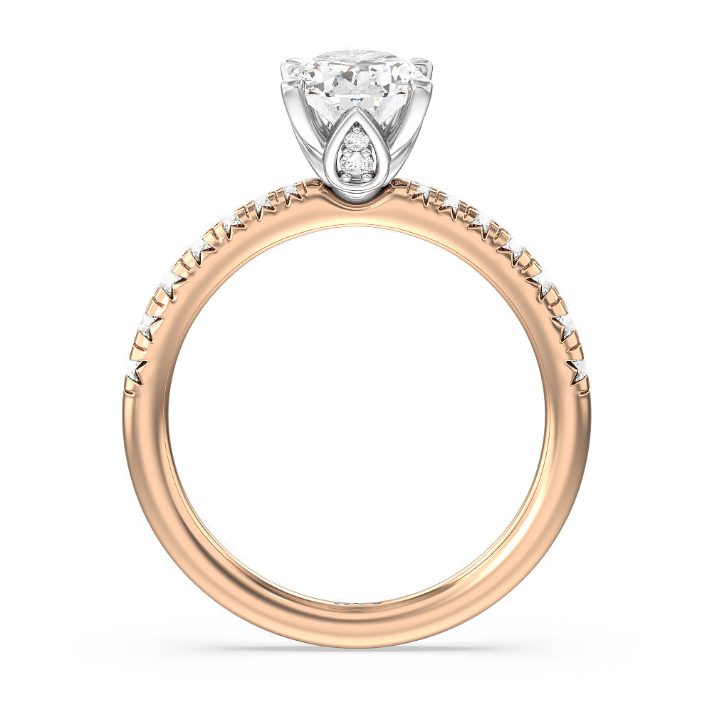 Petal Hidden Accent Engagement Ring with Oval Cut Diamond in 14KT White & Rose Gold view 2
