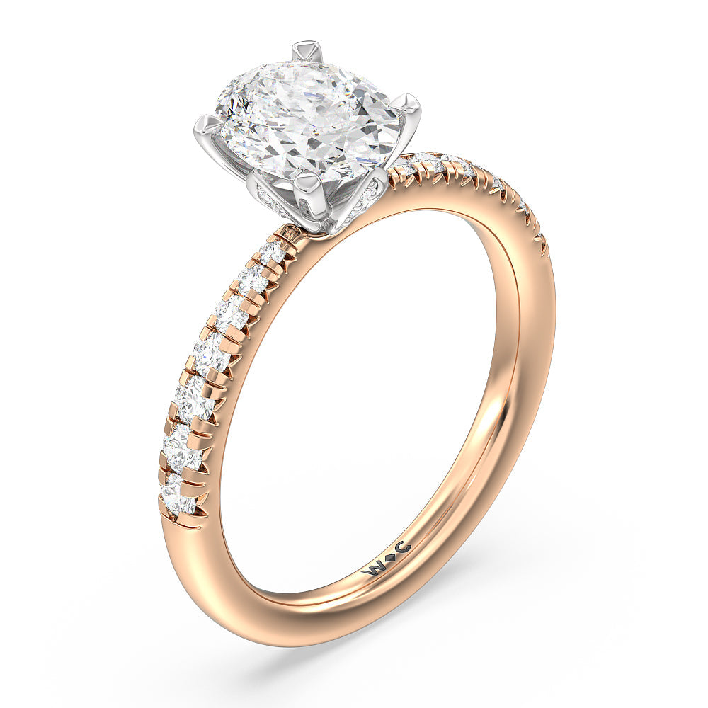 Petal Hidden Accent Engagement Ring with Oval Cut Diamond in 14KT White & Rose Gold view 3
