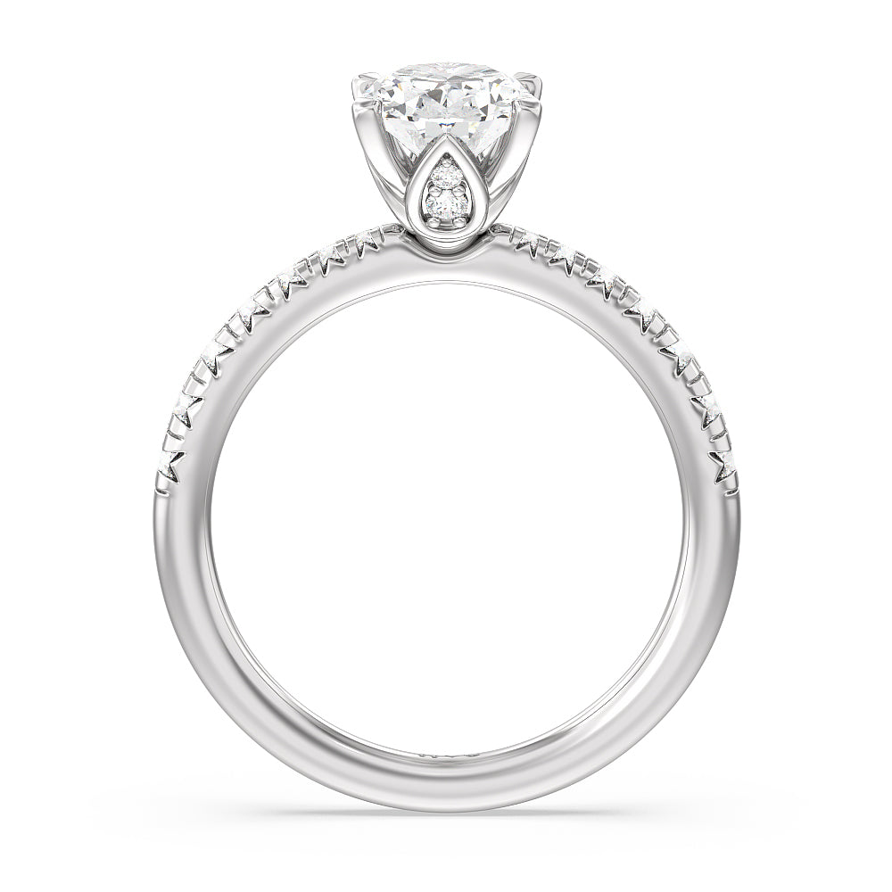 Petal Hidden Accent Engagement Ring with Oval Cut Diamond in 14KT Platinum view 2
