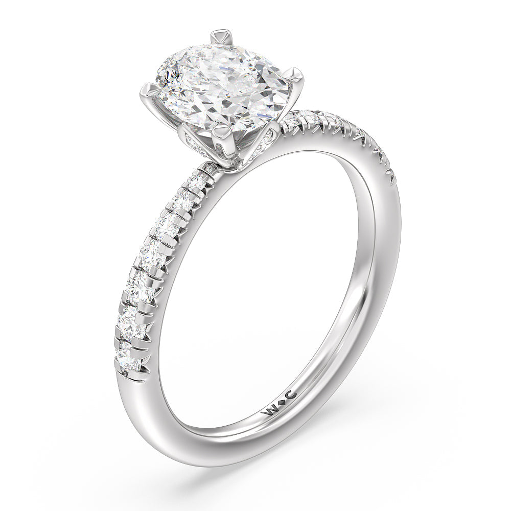 Petal Hidden Accent Engagement Ring with Oval Cut Diamond in 14KT Platinum view 3
