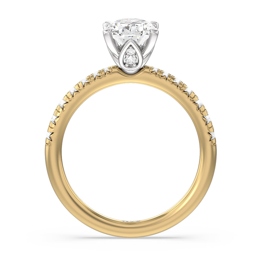 Petal Hidden Accent Engagement Ring with Oval Cut Diamond in 14KT White & Yellow Gold view 2
