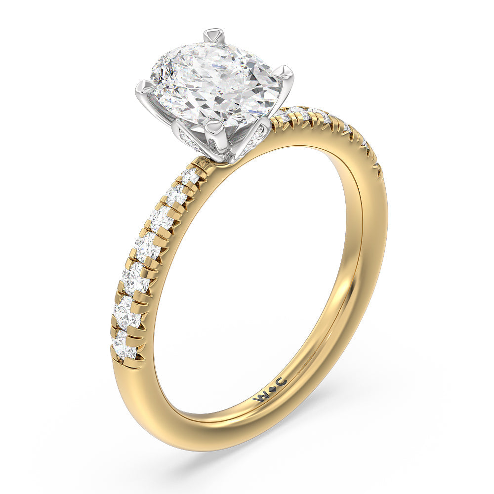 Petal Hidden Accent Engagement Ring with Oval Cut Diamond in 14KT White & Yellow Gold view 3

