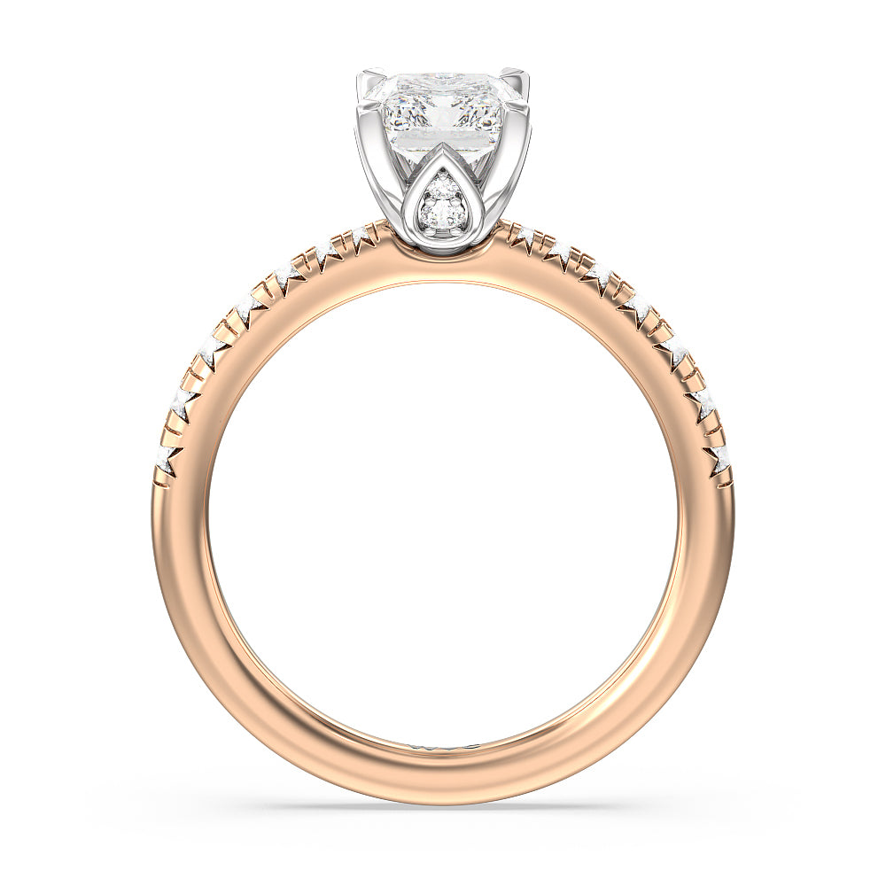 Petal Hidden Accent Engagement Ring with Radiant Cut Diamond in 14KT White & Rose Gold view 2
