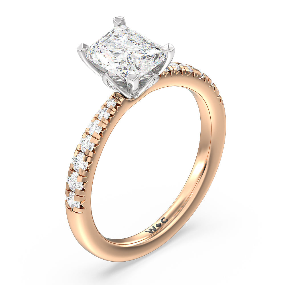 Petal Hidden Accent Engagement Ring with Radiant Cut Diamond in 14KT White & Rose Gold view 3
