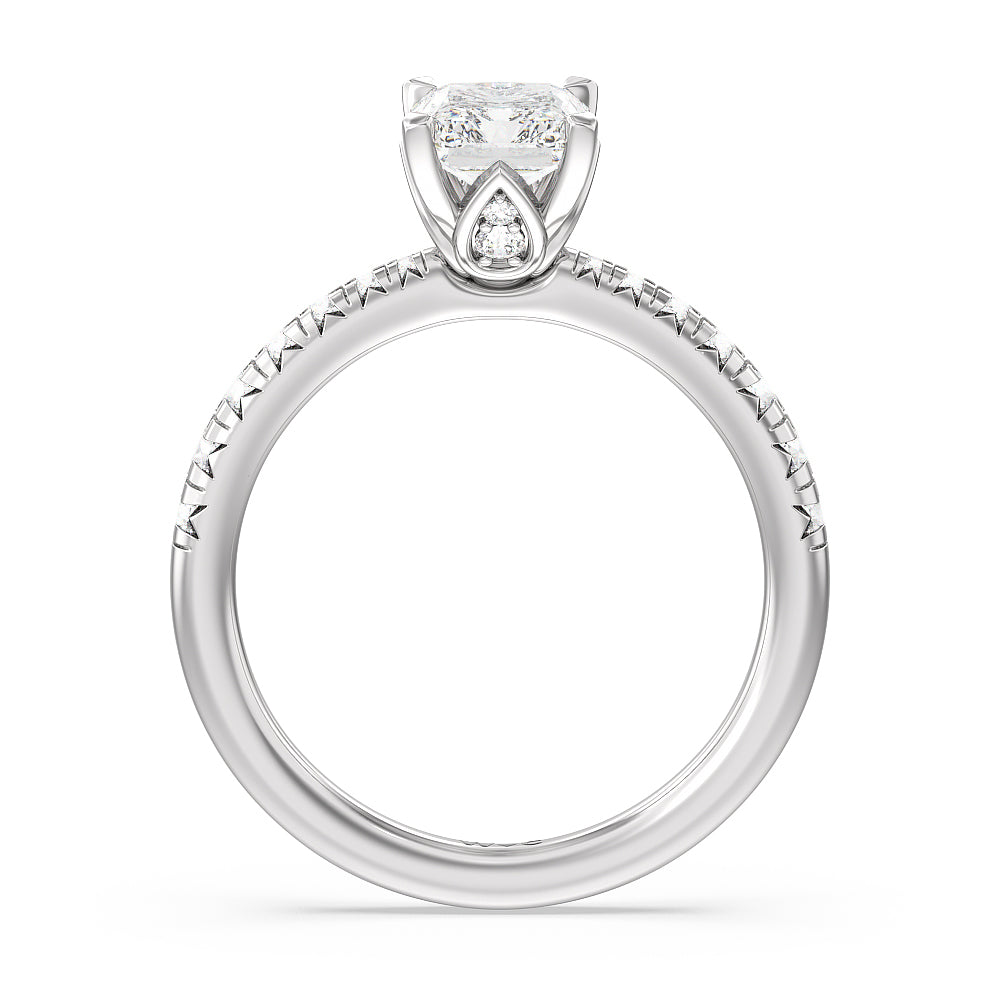 Petal Hidden Accent Engagement Ring with Radiant Cut Diamond in 14KT Platinum view 2

