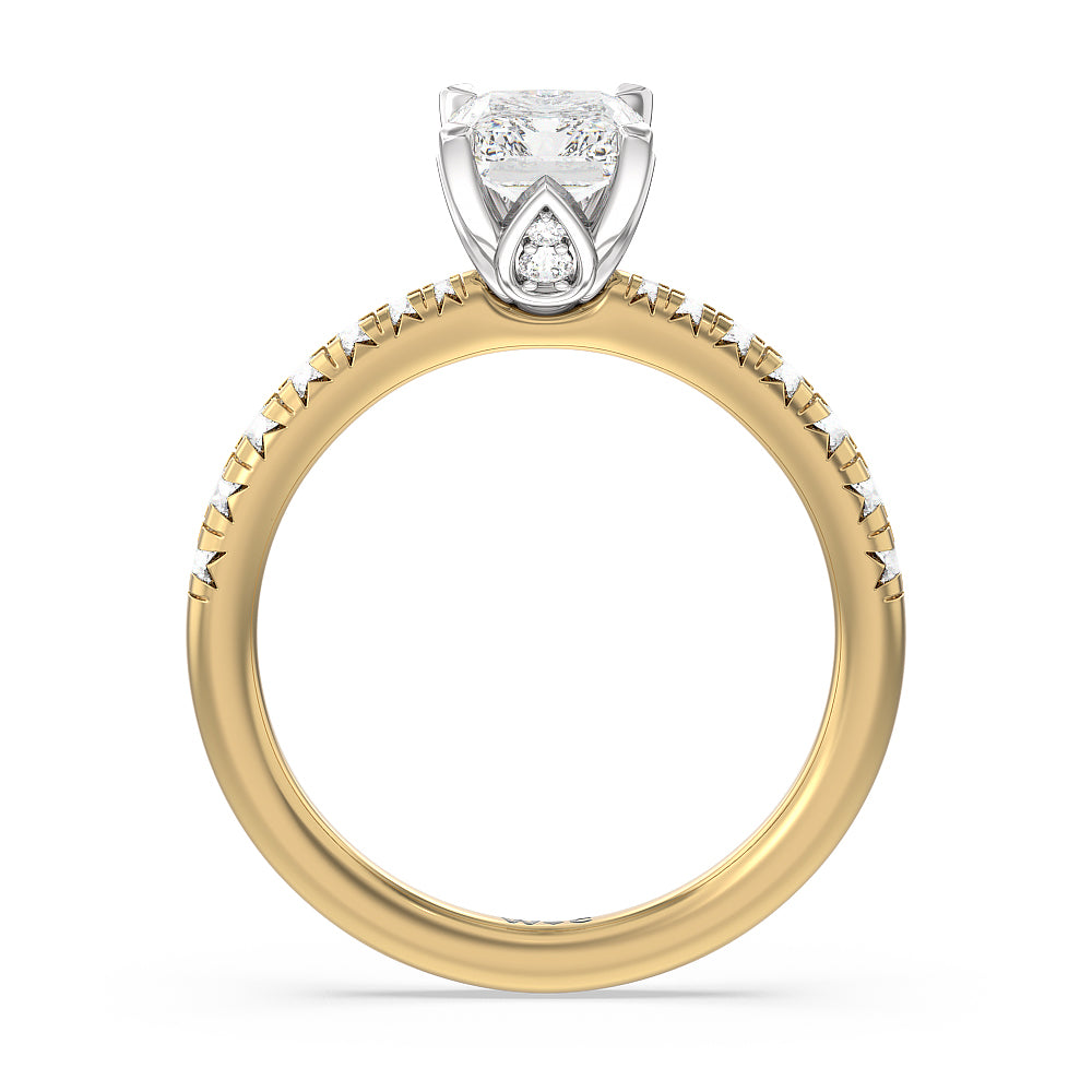 Petal Hidden Accent Engagement Ring with Radiant Cut Diamond in 14KT White & Yellow Gold view 2

