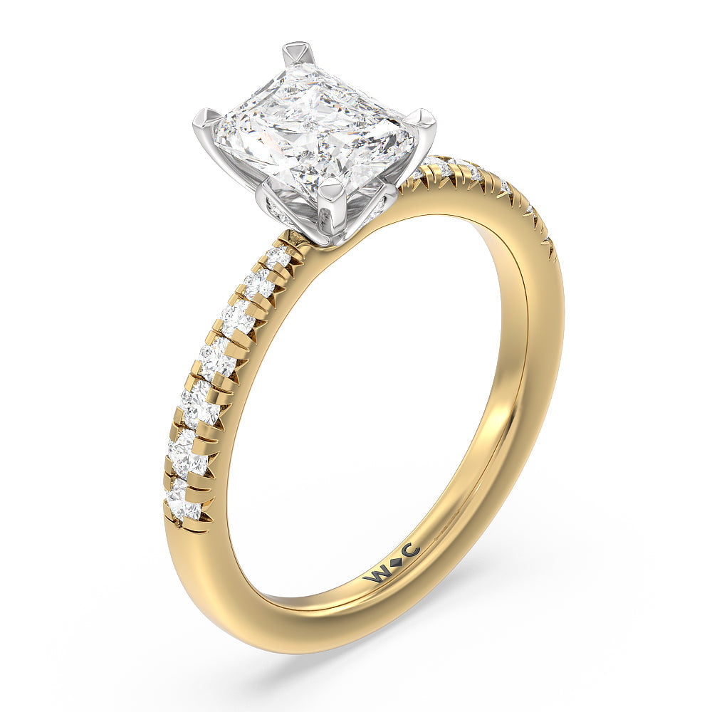 Petal Hidden Accent Engagement Ring with Radiant Cut Diamond in 14KT White & Yellow Gold view 3

