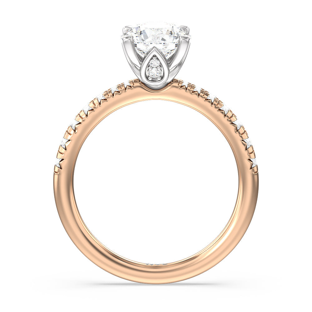 Petal Hidden Accent Engagement Ring with Round Cut Diamond in 14KT White & Rose Gold view 2
