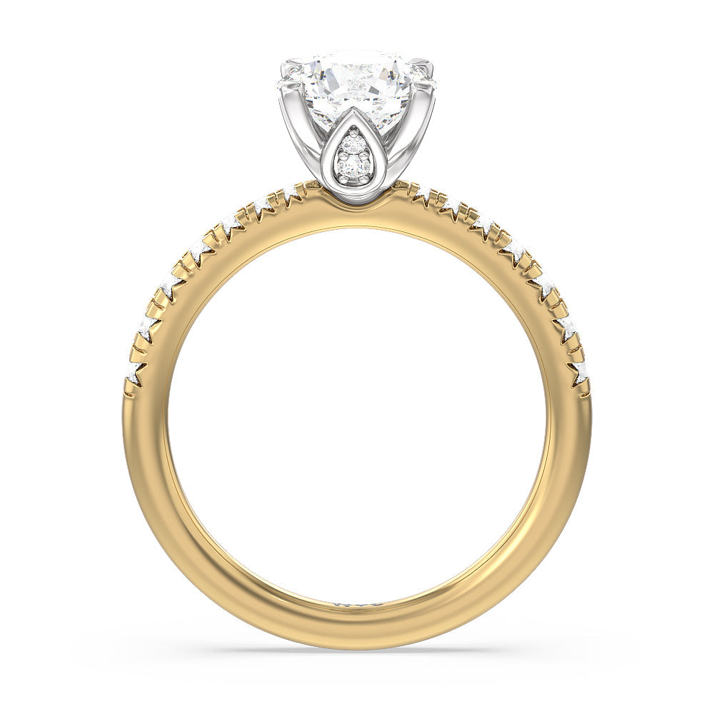 Petal Hidden Accent Engagement Ring with Round Cut Diamond in 14KT White & Yellow Gold view 2
