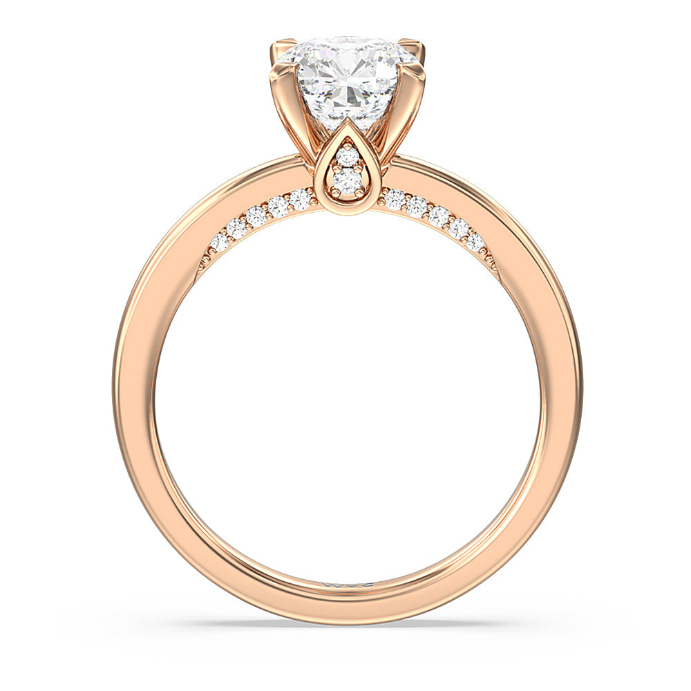Cushion Cut Adorned Hidden Accent Diamond Engagement Ring with Lab Grown Diamond in 14KT Rose Gold view 2
