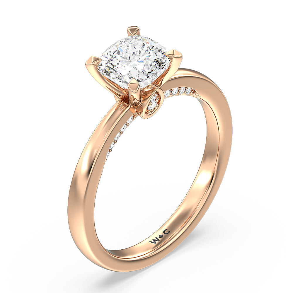 Cushion Cut Adorned Hidden Accent Diamond Engagement Ring with Lab Grown Diamond in 14KT Rose Gold view 3
