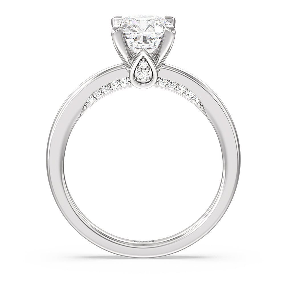 Cushion Cut Adorned Hidden Accent Diamond Engagement Ring with Lab Grown Diamond in 14KT Platinum view 2
