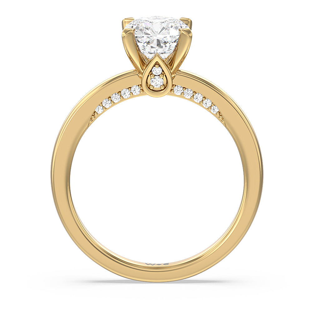 Cushion Cut Adorned Hidden Accent Diamond Engagement Ring with Lab Grown Diamond in 14KT Yellow Gold view 2
