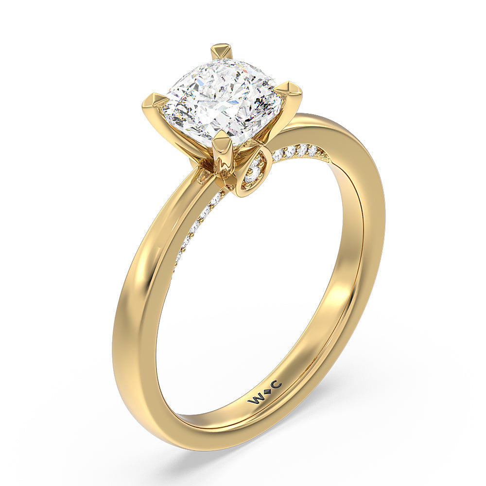 Cushion Cut Adorned Hidden Accent Diamond Engagement Ring with Lab Grown Diamond in 14KT Yellow Gold view 3
