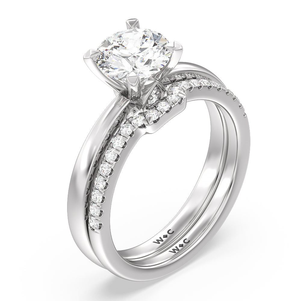 Round Cut Adorned Hidden Accent Diamond Engagement Ring with Lab Grown Diamond in 14KT Platinum view 4
