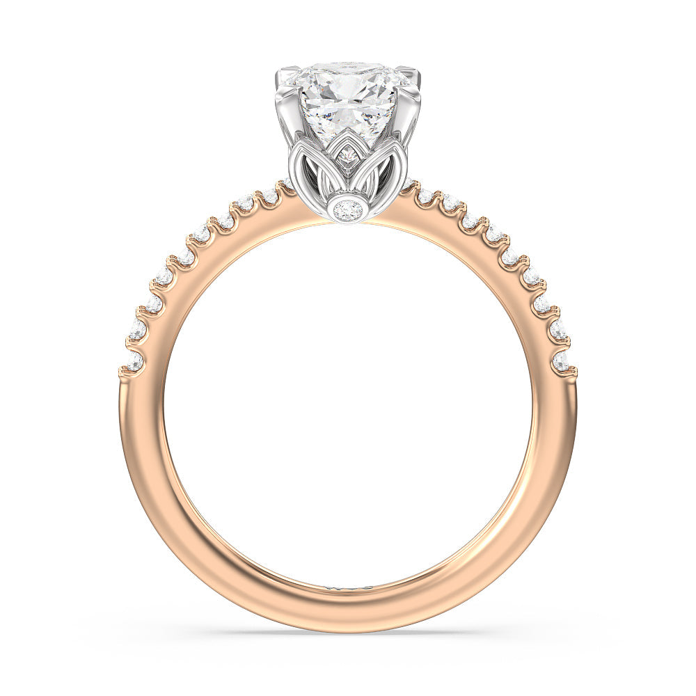 Petal Hidden Accent Pave Engagement Ring with Cushion Cut Diamond in 14KT White & Rose Gold view 2
