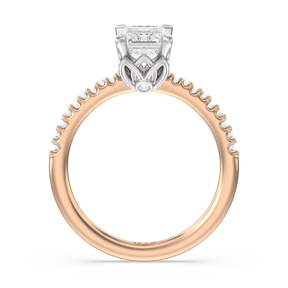 Petal Hidden Accent Pave Engagement Ring with Emerald Cut Diamond in 14KT White & Rose Gold view 2
