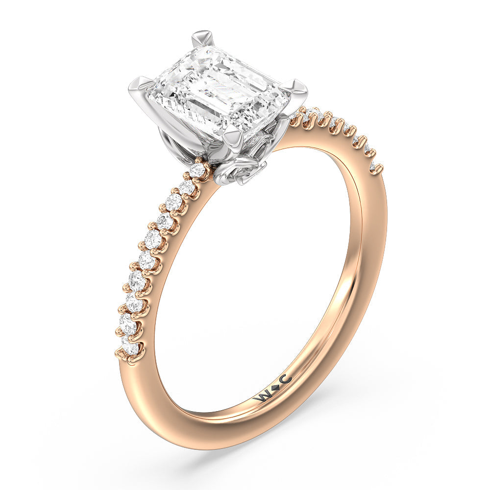Petal Hidden Accent Pave Engagement Ring with Emerald Cut Diamond in 14KT White & Rose Gold view 3
