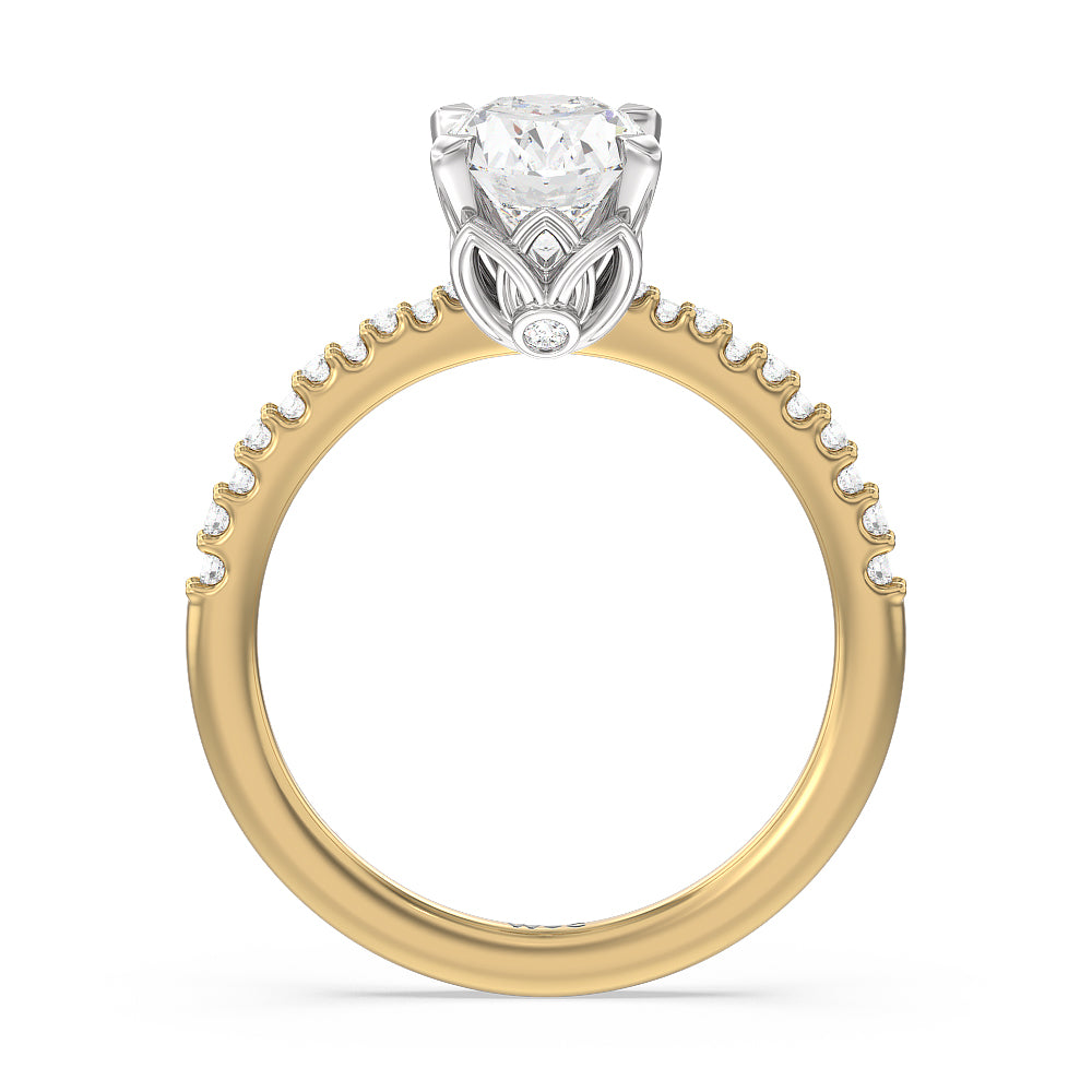 Petal Hidden Accent Pave Engagement Ring with Oval Cut Diamond in 14KT White & Yellow Gold view 2
