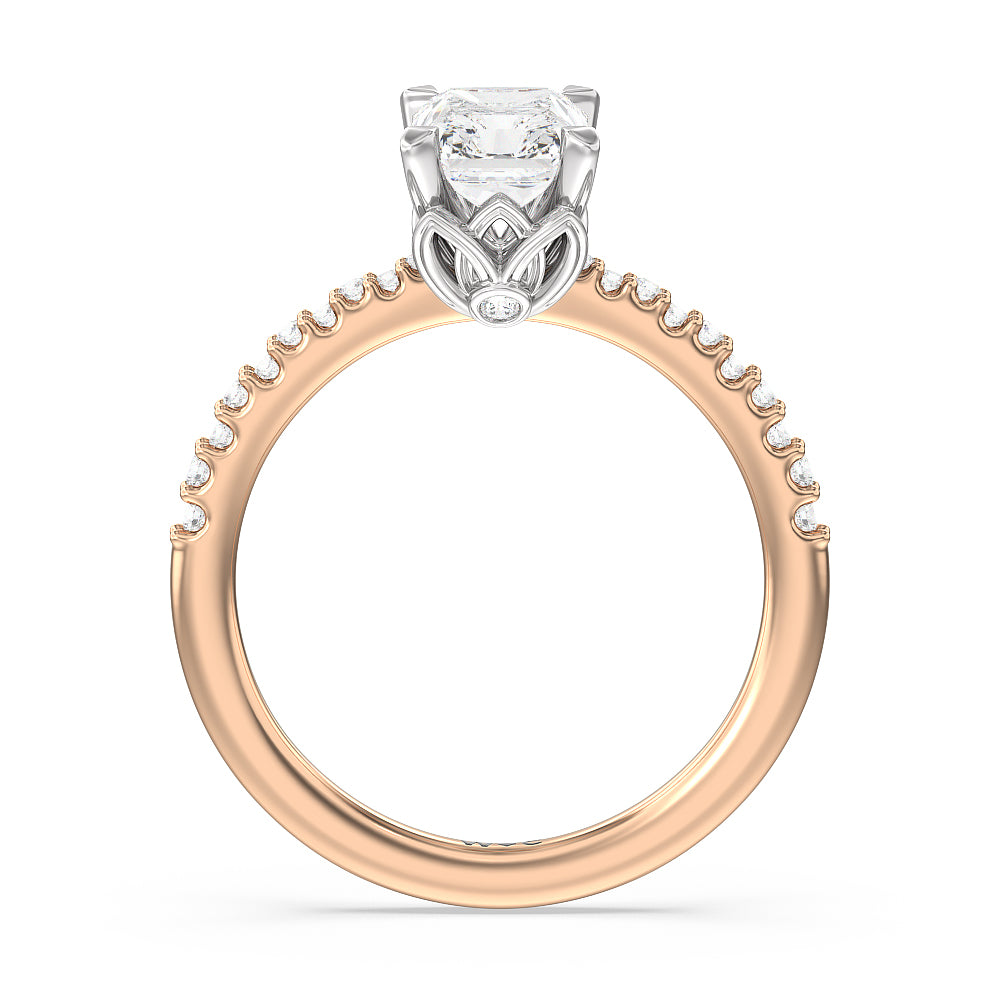 Petal Hidden Accent Pave Engagement Ring with Radiant Cut Diamond in 14KT White & Rose Gold view 2
