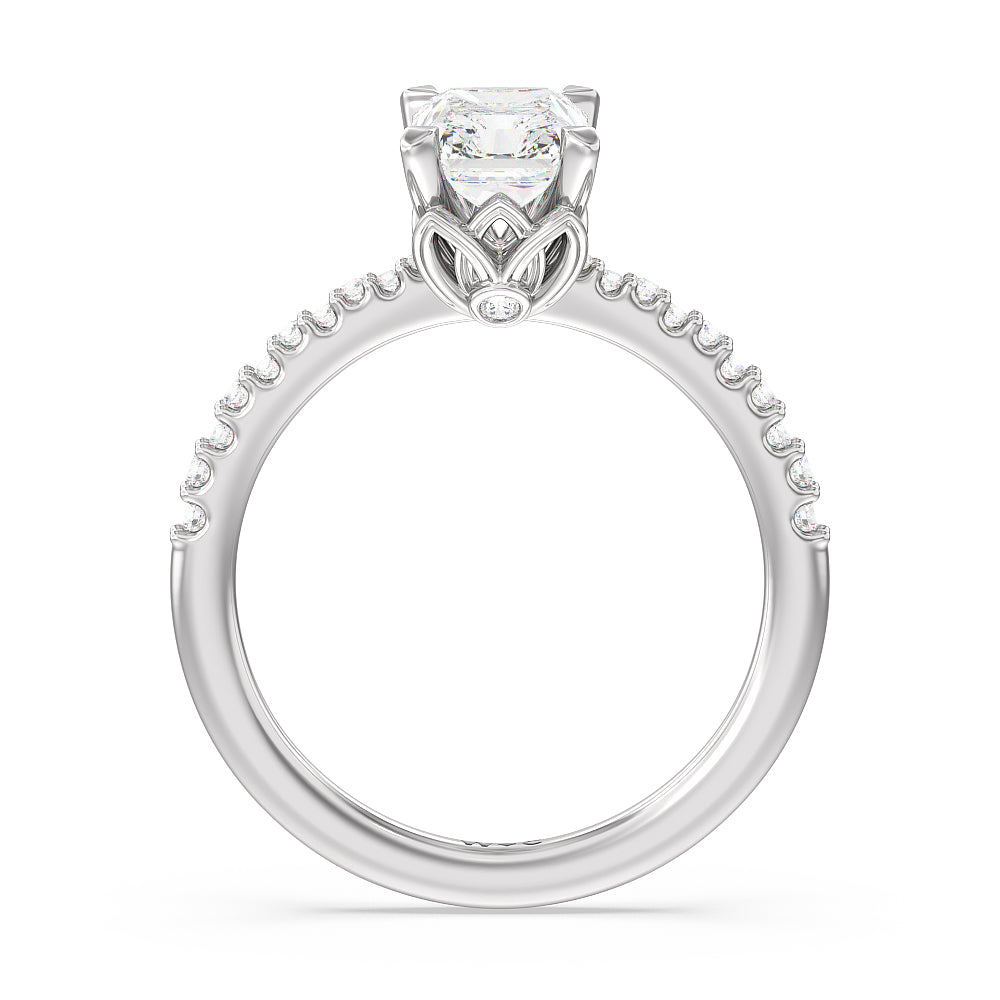 Petal Hidden Accent Pave Engagement Ring with Radiant Cut Diamond in 14KT Platinum view 2
