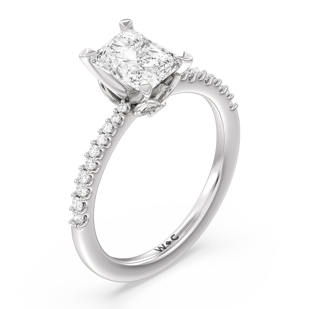 Petal Hidden Accent Pave Engagement Ring with Radiant Cut Diamond in 14KT Platinum view 3
