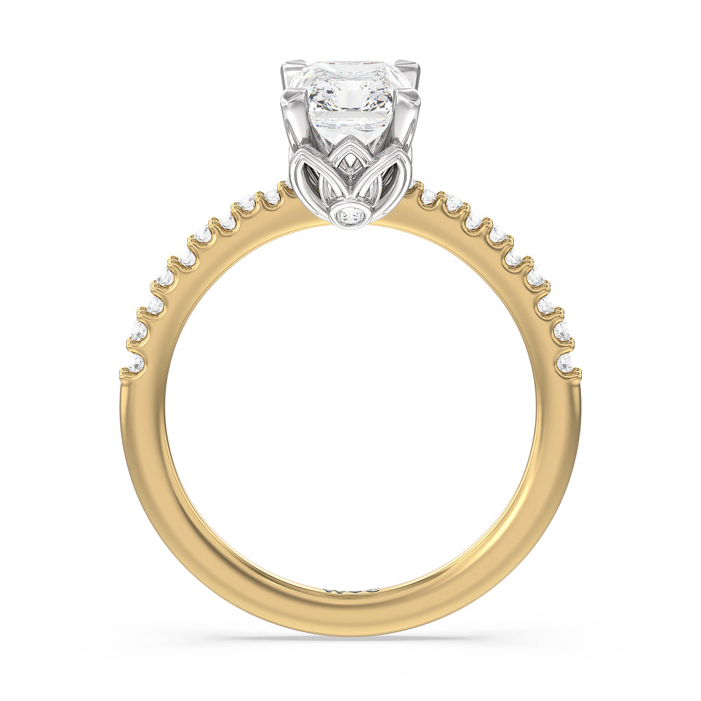 Petal Hidden Accent Pave Engagement Ring with Radiant Cut Diamond in 14KT White & Yellow Gold view 2
