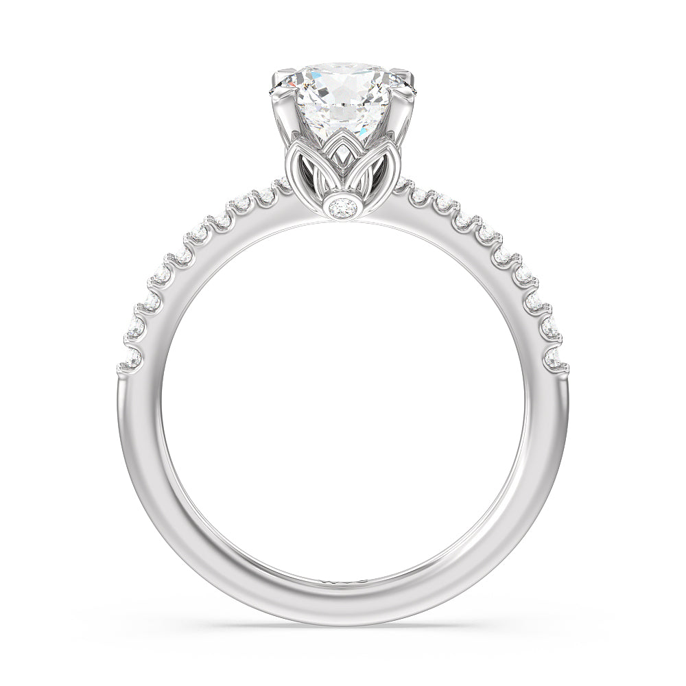 Petal Hidden Accent Pave Engagement Ring with Round Cut Diamond in 14KT Platinum view 2
