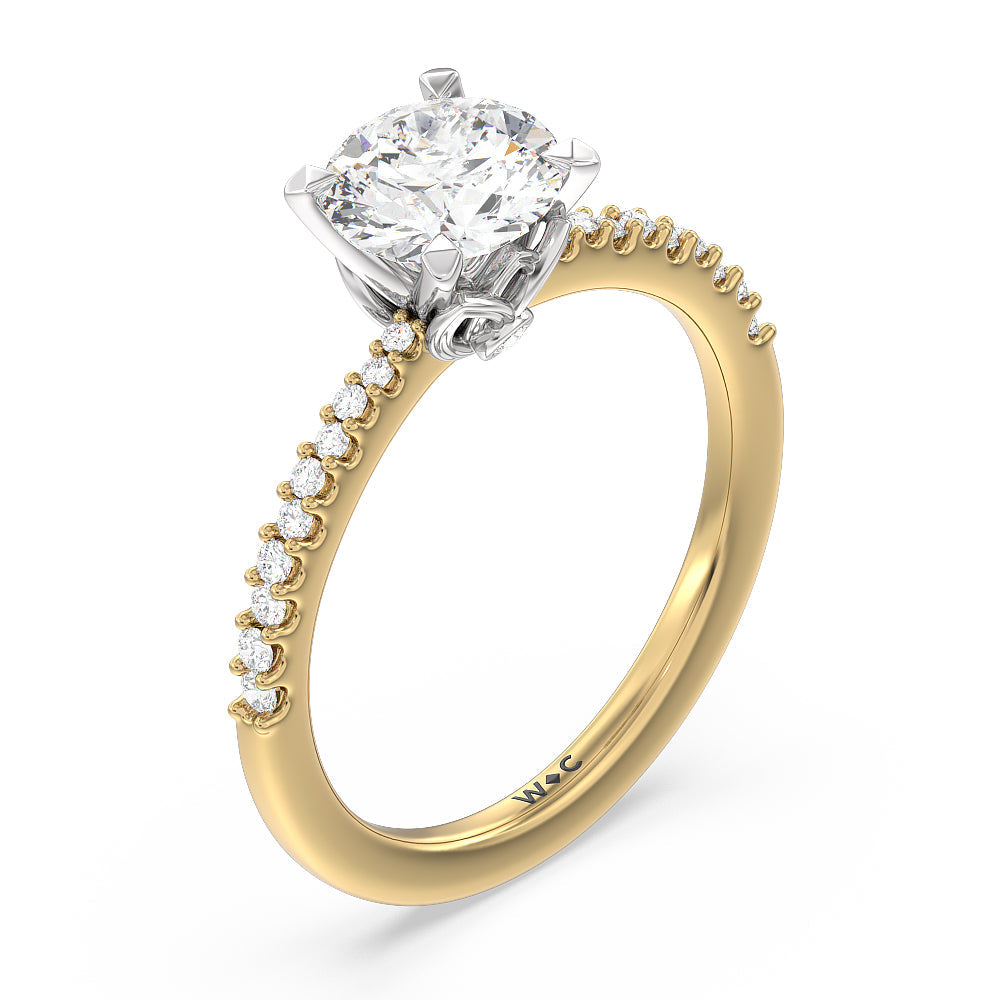 Petal Hidden Accent Pave Engagement Ring with Round Cut Diamond in 14KT White & Yellow Gold view 3
