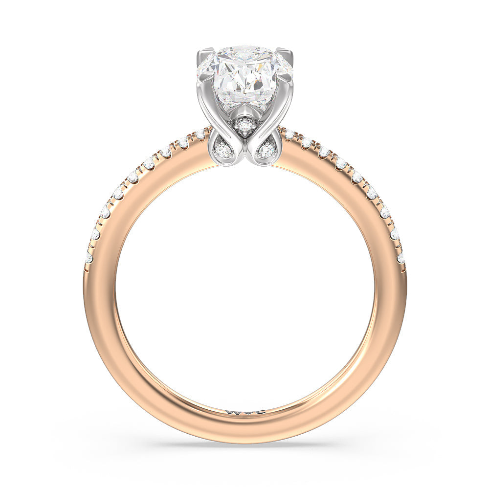 Hidden Heart Pave Engagement Ring with Oval Cut Diamond in 14KT White & Rose Gold view 2
