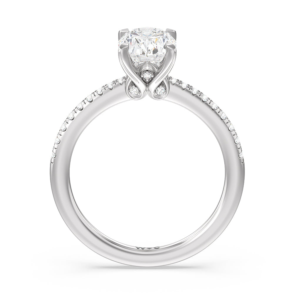 Hidden Heart Pave Engagement Ring with Oval Cut Diamond in 14KT Platinum view 2

