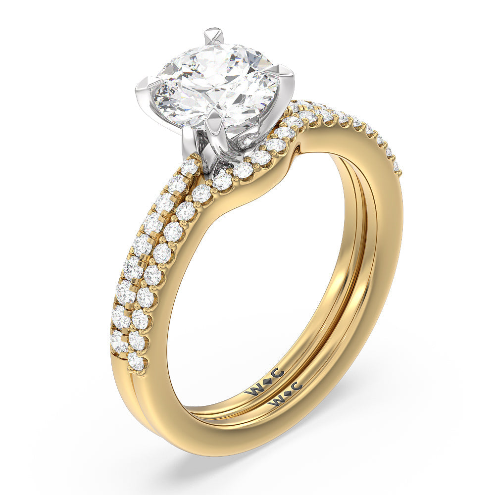 Hidden Heart Pave Engagement Ring with Oval Cut Diamond in 14KT White & Yellow Gold view 4
