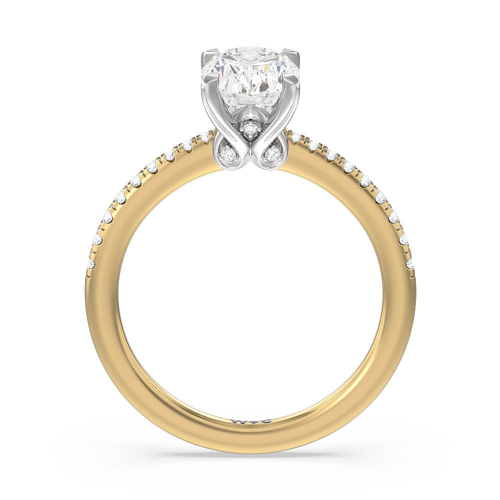 Hidden Heart Pave Engagement Ring with Oval Cut Diamond in 14KT White & Yellow Gold view 2
