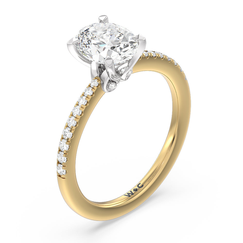 Hidden Heart Pave Engagement Ring with Oval Cut Diamond in 14KT White & Yellow Gold view 3
