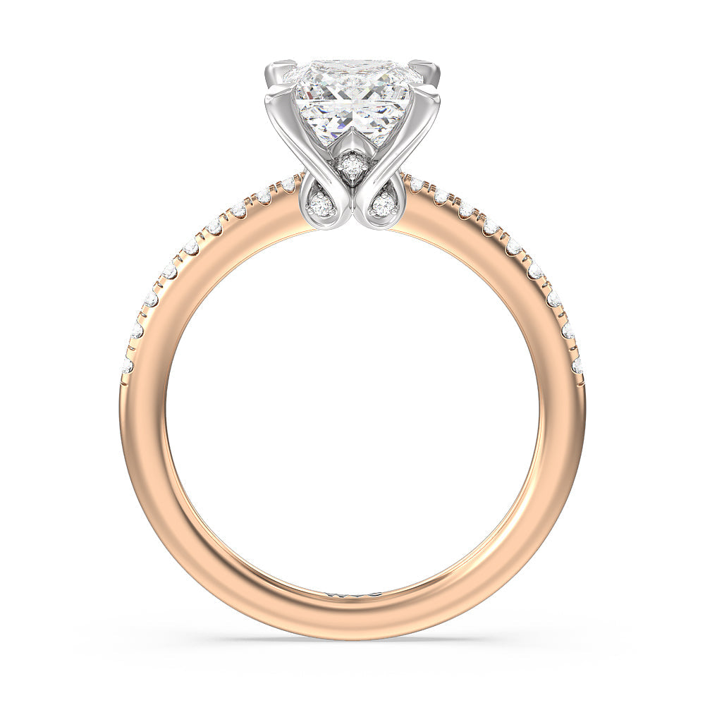 Hidden Heart Pave Engagement Ring with Princess Cut Diamond in 14KT White & Rose Gold view 2
