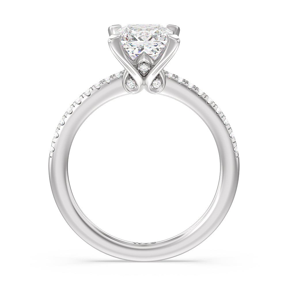 Hidden Heart Pave Engagement Ring with Princess Cut Diamond in 14KT Platinum view 2
