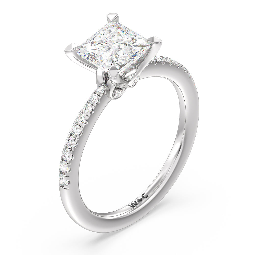 Hidden Heart Pave Engagement Ring with Princess Cut Diamond in 14KT Platinum view 3
