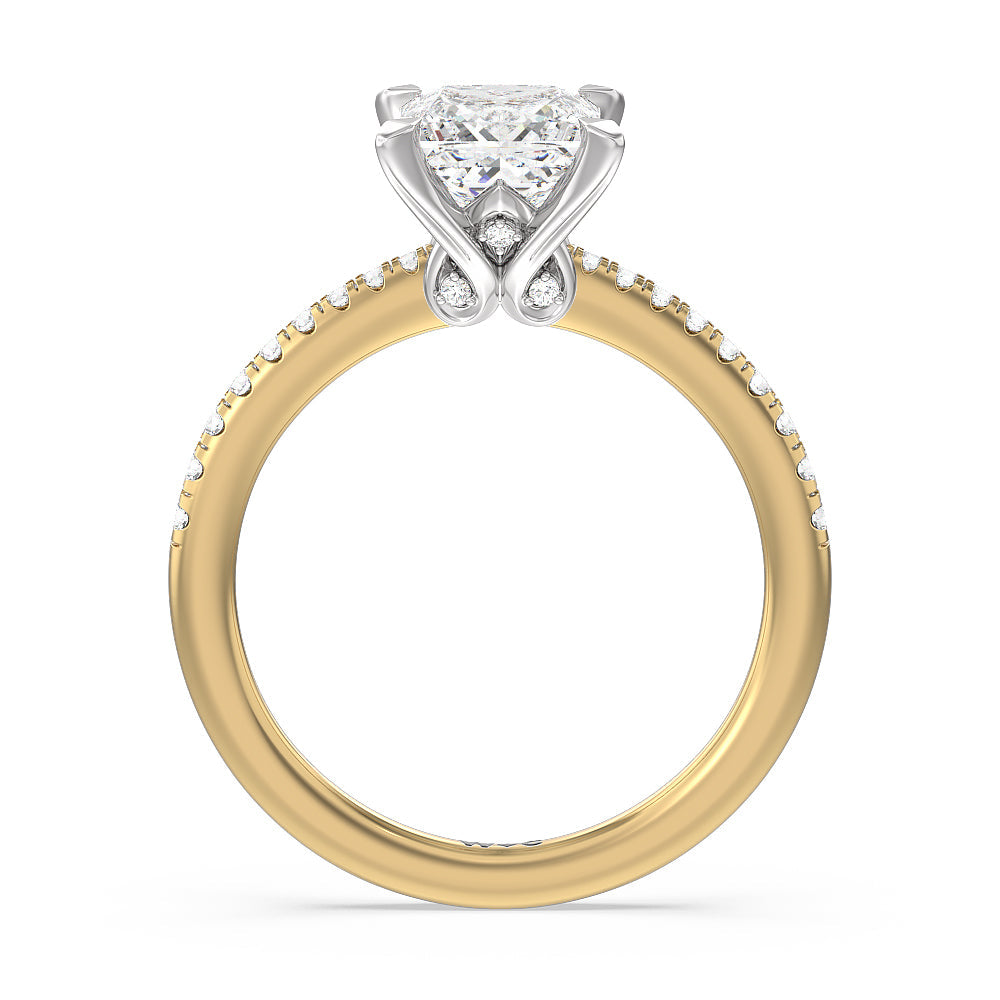 Hidden Heart Pave Engagement Ring with Princess Cut Diamond in 14KT White & Yellow Gold view 2
