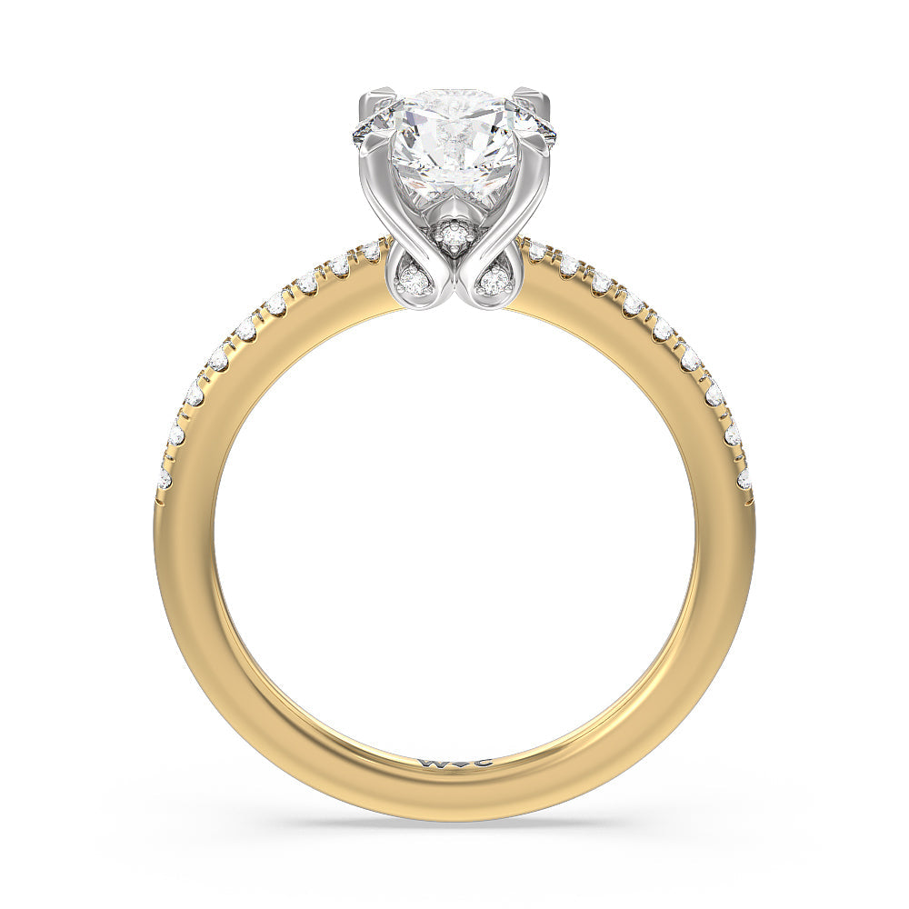 Hidden Heart Pave Engagement Ring with Round Cut Diamond in 14KT White & Yellow Gold view 2
