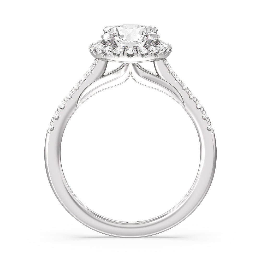 Fishtail Cathedral Halo Engagement Ring – With Clarity
