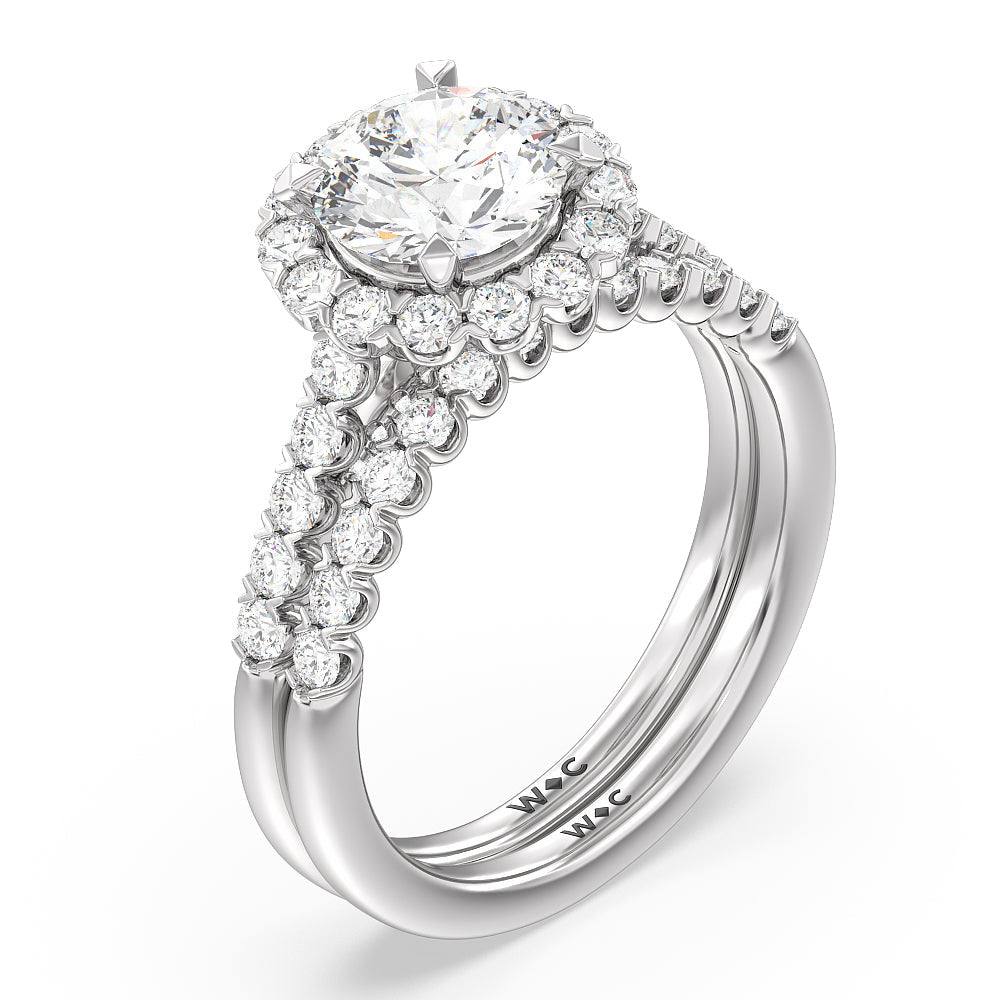 Shared Prong Halo Petal Engagement Ring with Cushion Cut Diamond in 14KT Platinum view 4
