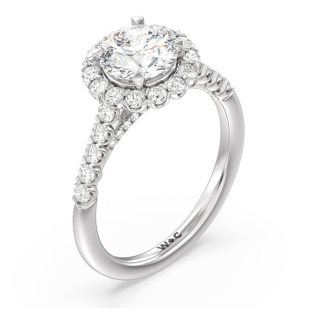 Shared Prong Halo Petal Engagement Ring with Round Cut Diamond in 14KT Platinum view 3
