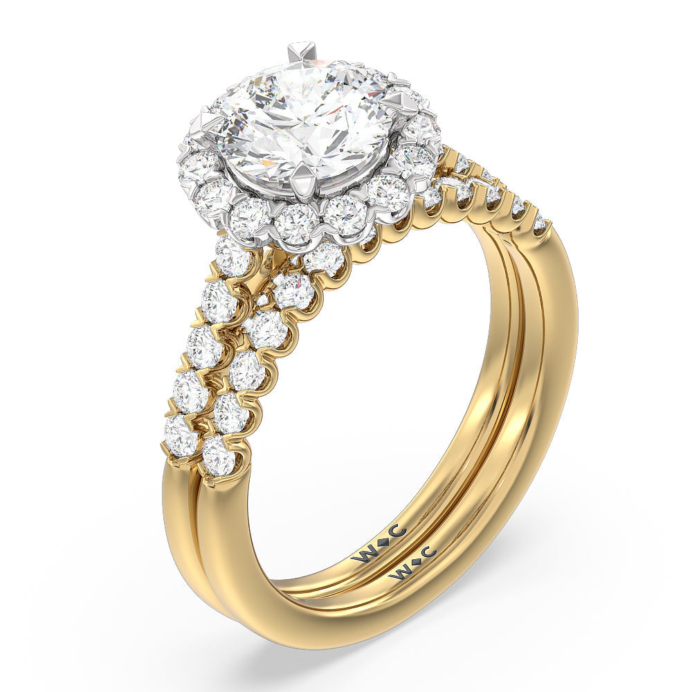 Shared Prong Halo Petal Engagement Ring with Round Cut Diamond in 14KT White & Yellow Gold view 4
